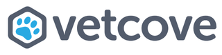 VetCove logo: blue hexagon badge with a paw print and the word VetCove.